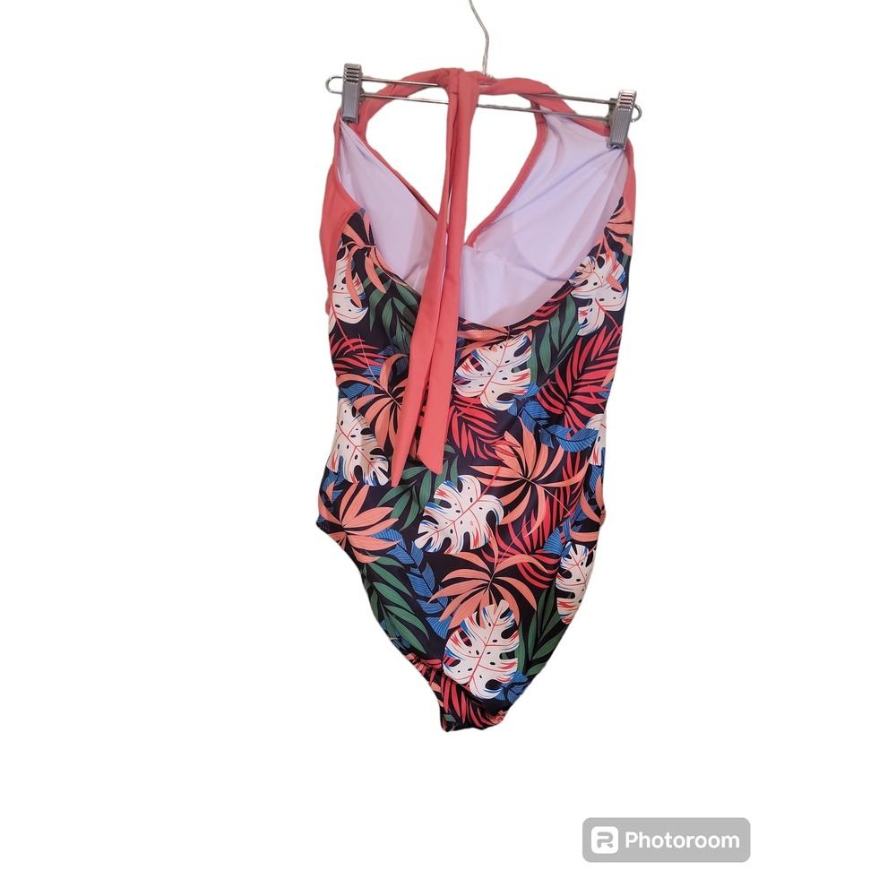 Tropical One Piece Womens Tie Neck Removable Pads Swimwear Swimsuit Sz Medium - Picture 2 of 5